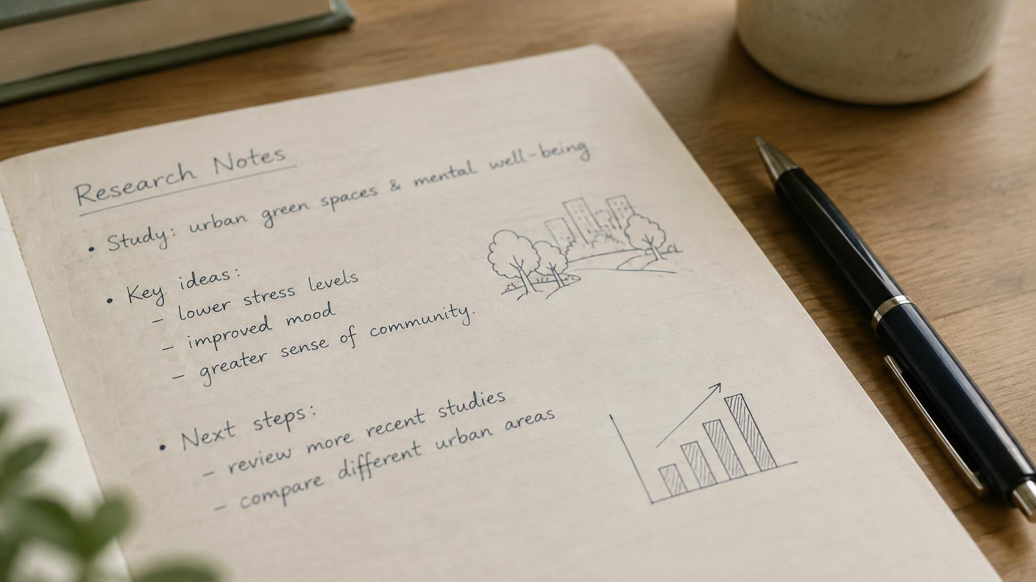 Handwritten notes and pen on paper